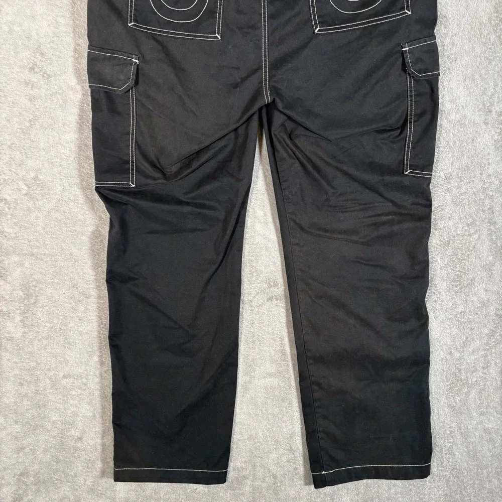 True Religion Mens Black White Contrast Stitch Cargo Pants 36x31 Rave Goth Y2K